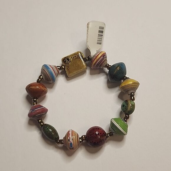 Stretch Bracelet EARTH TONE Multi Color Beads Different Shapes OSFM - Picture 1 of 2